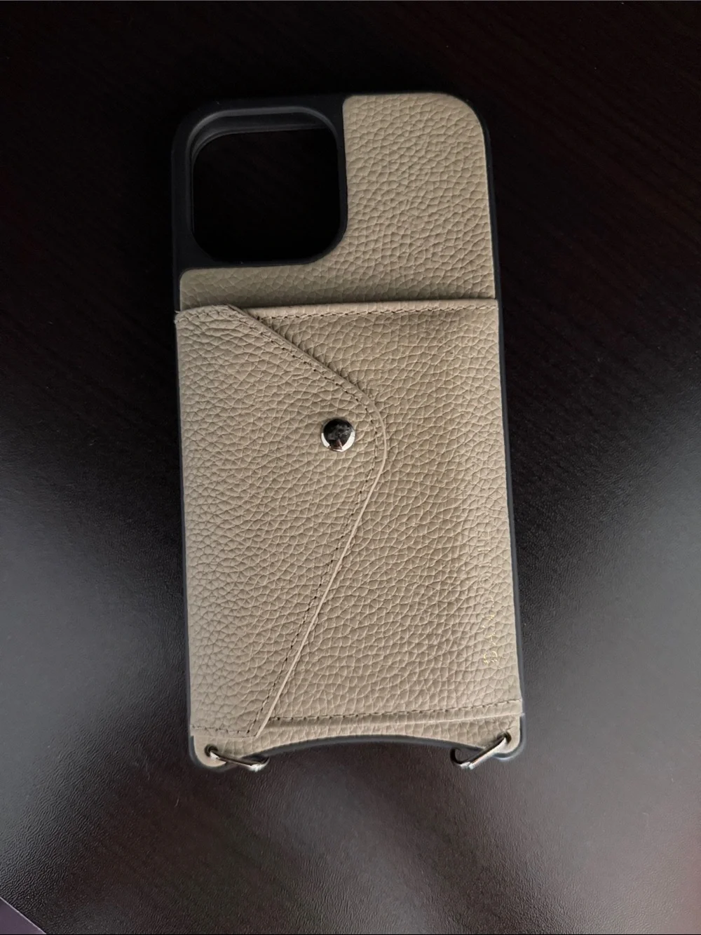 Bandolier Pebble-Grain Beige Crossbody Phone Case Trio with Strap